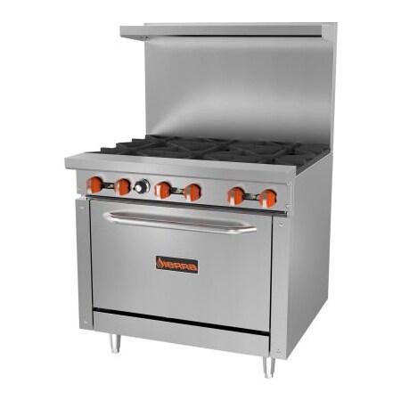 Mvp Group Corporation Sierra Range SR-6-36 - Restaurant Range, 6 Burners, Natural Gas, Oven, S/S, Cast Iron Burners SR-6-36